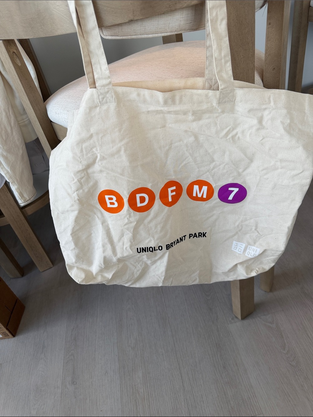 Uniqlo Cream Canvas Tote with Orange & Purple Graphic